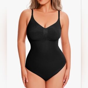 Compression Bodysuit Control Waist Shapewear Cotton Gusset Black Shaper Size S
